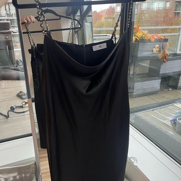 Black satin slip dress with rhinestone and pearl details and bows - Picture 3 of 4